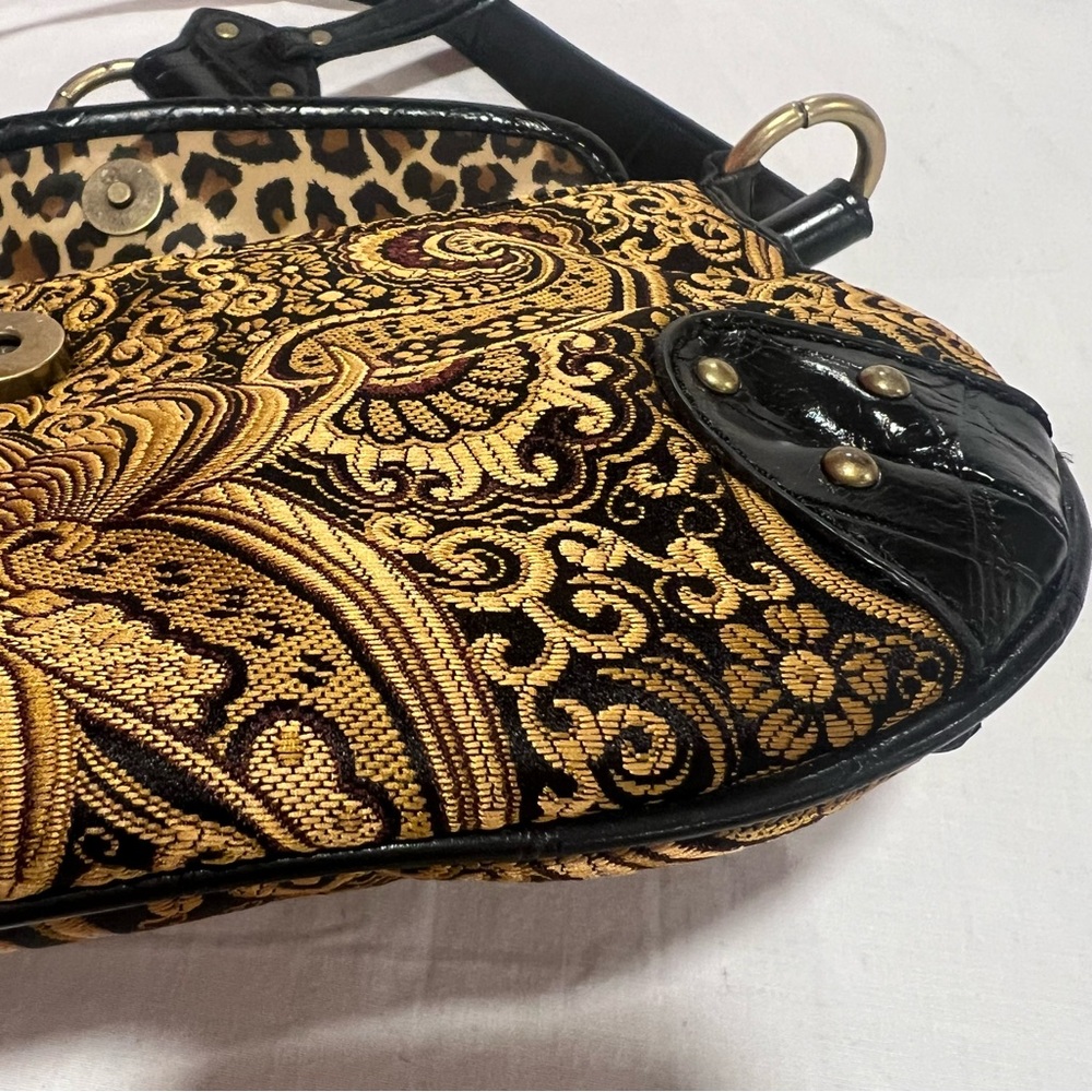 Vintage Nine West Black and Tan Brocade Cheetah Y2K Shoulder Bag - Picture 13 of 17